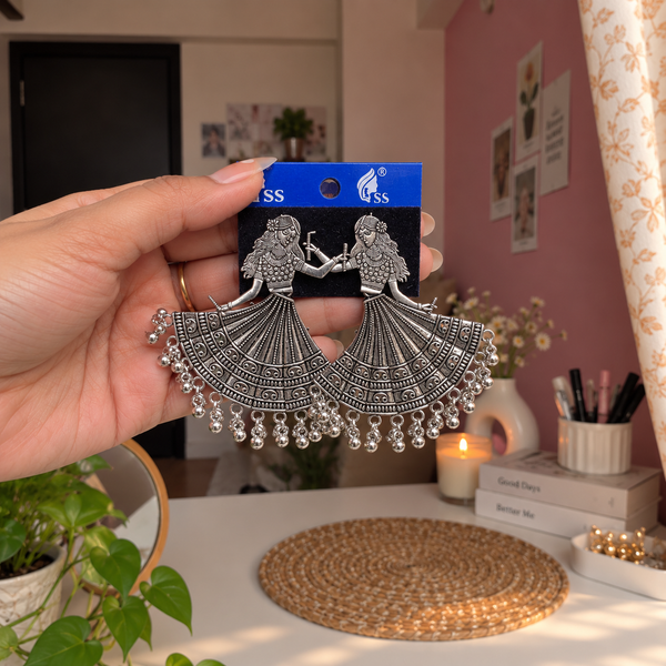 Oxidized Dancing Woman Statement Earrings