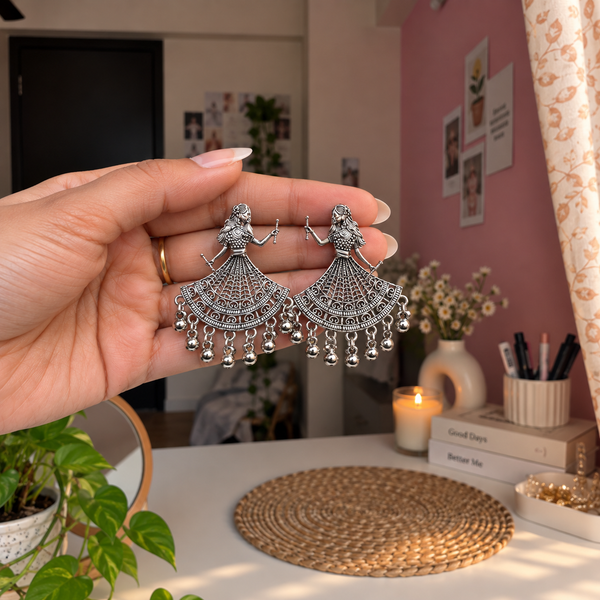 Oxidized Small Dancing Woman Earrings