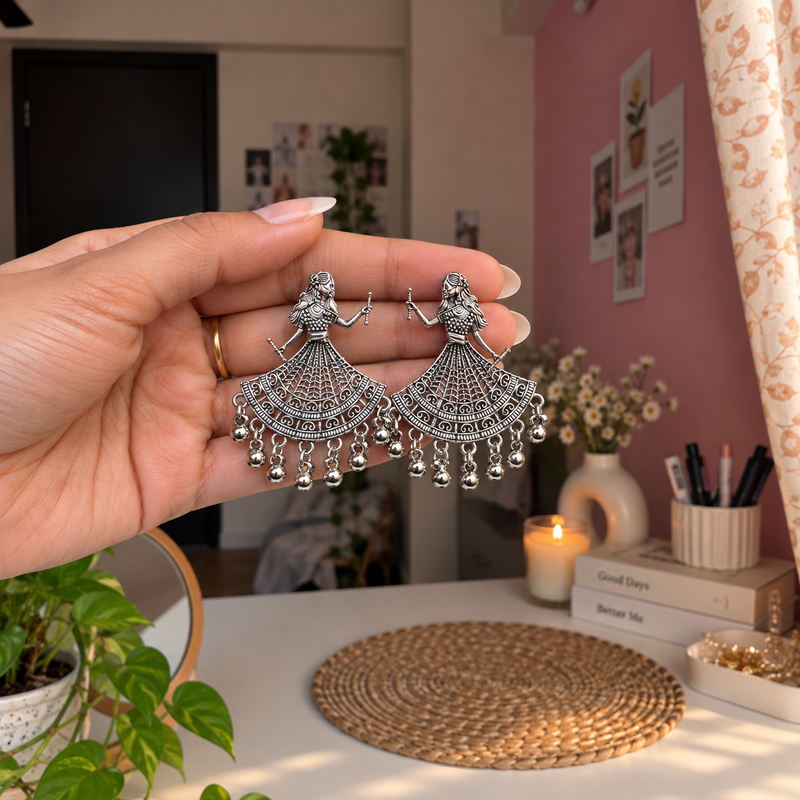 Oxidized Small Dancing Woman Earrings